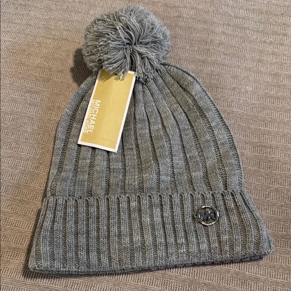 Michael Kors Heather Gray Ribbed Beanie